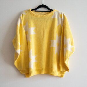 Vintage Yellow & White Star Sweater | 80s Retro Knit